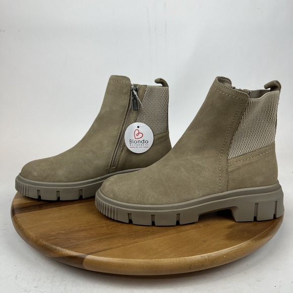 Womens Blondo Bandit Beige Suede Waterproof Lug Sole Chelsea Ankle Boot Size 7.5 - Picture 2 of 8